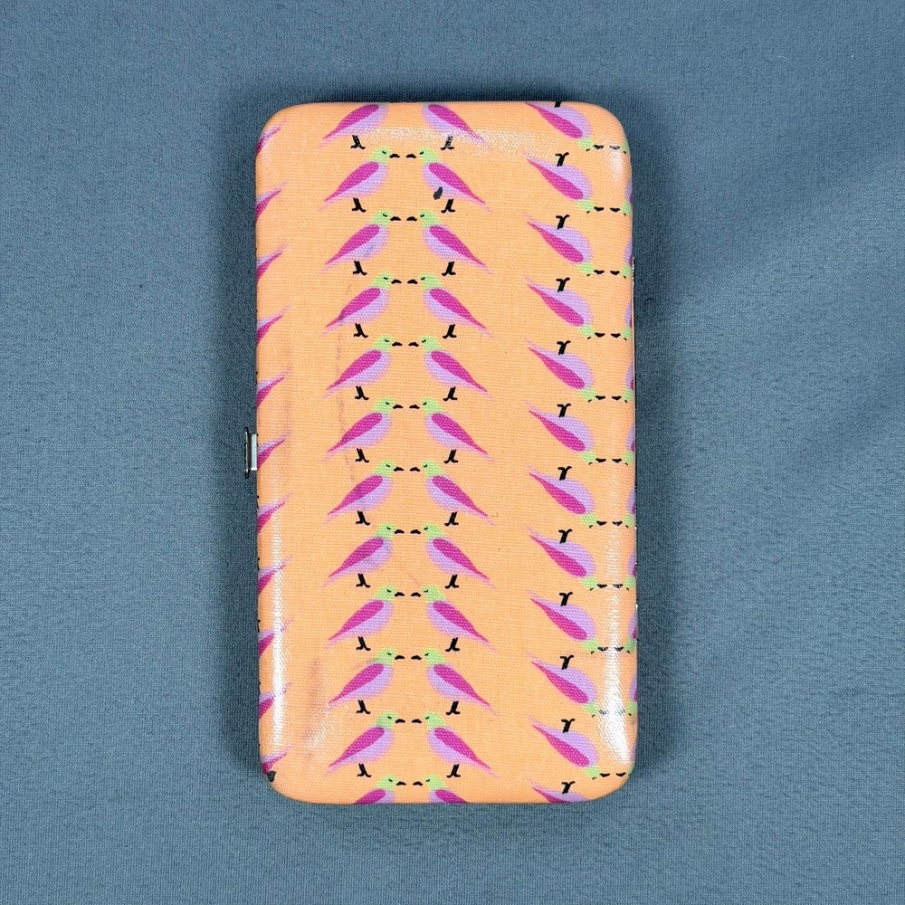 Unbranded Bird Pattern Hardshell Clutch Wallet Orange Pink 7x4 Card Slots Good